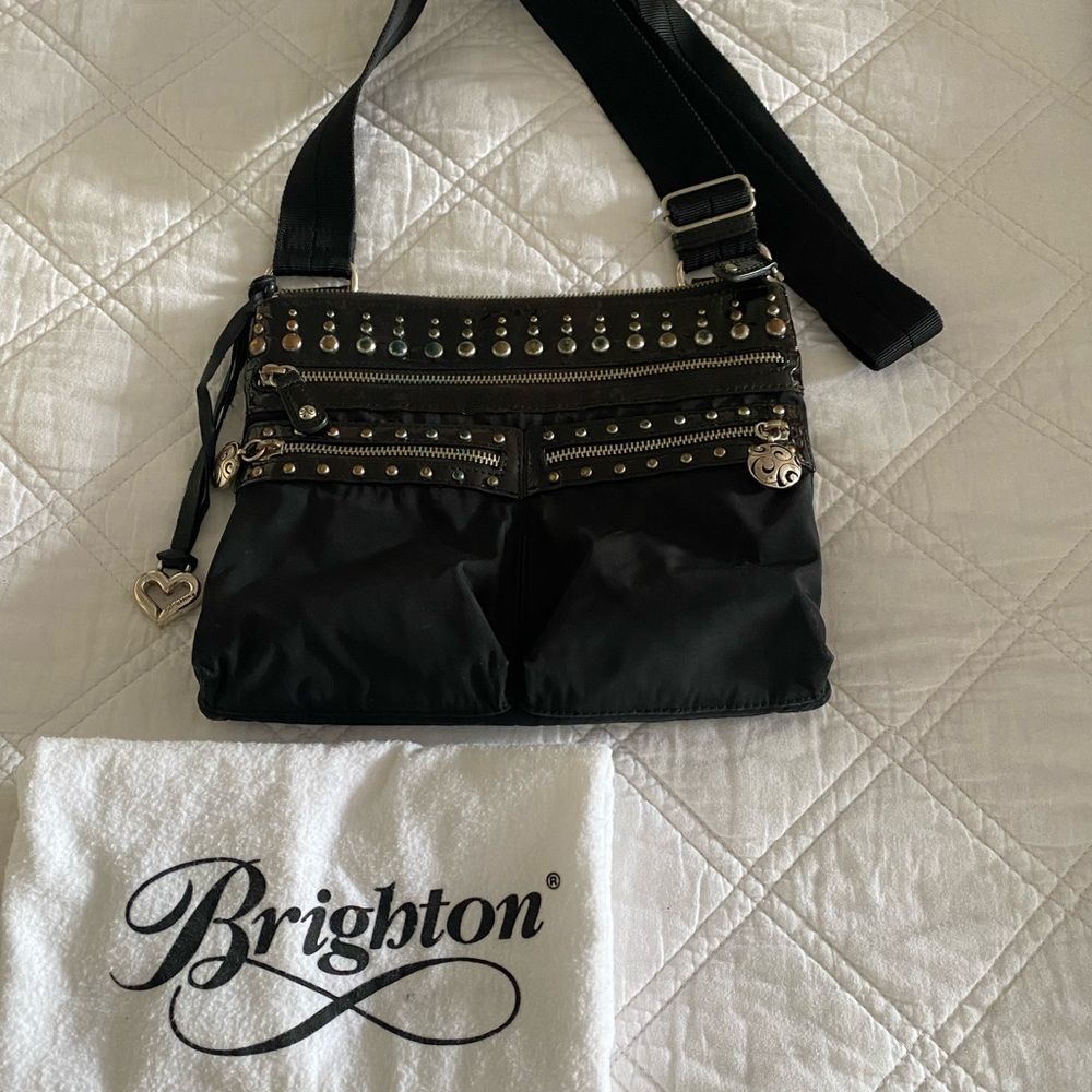 Brighton “GoGo” black travel bag.  Shoulder strap, crock leather and poly!